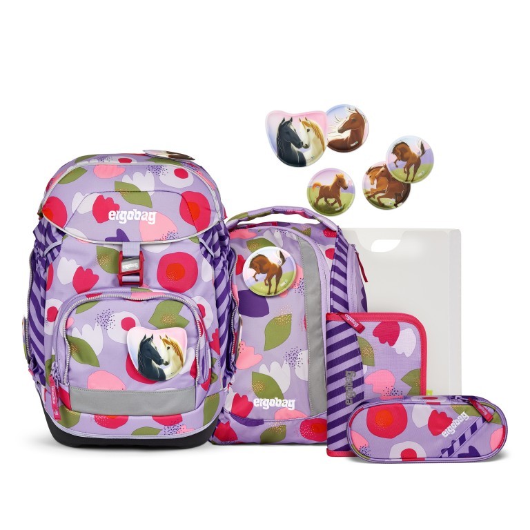 Schulranzen Pack Set 6-teilig BlütenzauBär, Farbe: flieder/lila, Marke: Ergobag, EAN: 4057081176878, Abmessungen in cm: 28x40x25, Bild 1 von 6