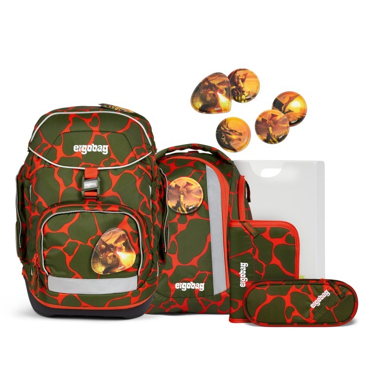 Schulranzen Pack Lumi Set 6-teilig FeuerspeiBär, Farbe: orange, Marke: Ergobag, EAN: 4057081176960, Abmessungen in cm: 28x40x25, Bild 1 von 6