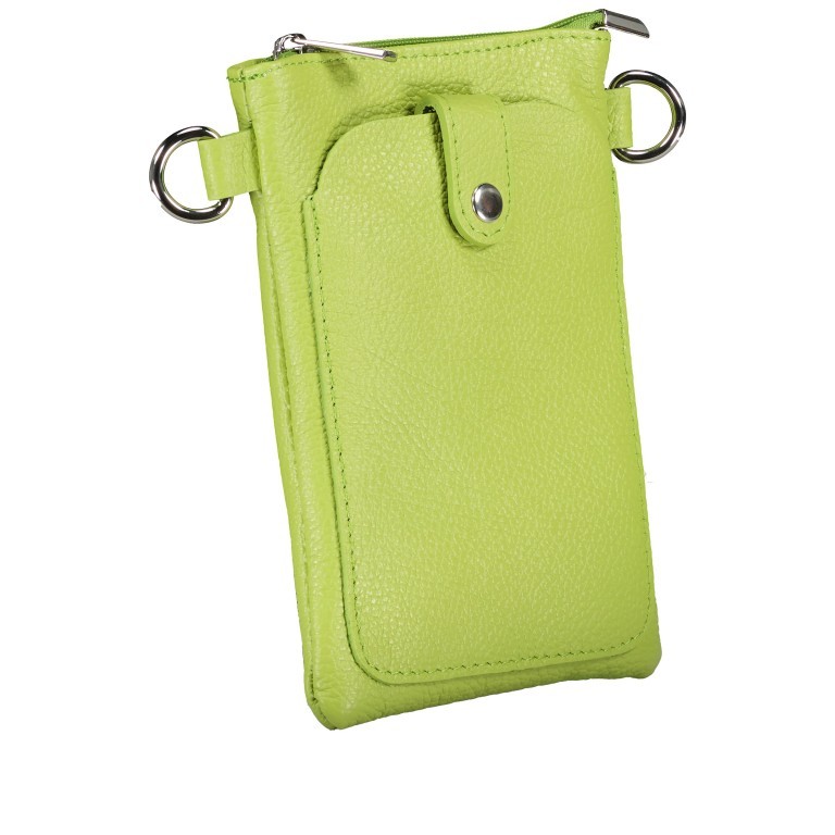 Umhängetasche / Handytasche mit austauschbaren Riemen und Silberfittings Kiwi, Farbe: grün/oliv, Marke: Hausfelder Manufaktur, EAN: 4065646019515, Abmessungen in cm: 14.5x20.5x1, Bild 2 von 6