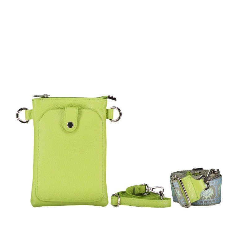 Umhängetasche / Handytasche mit austauschbaren Riemen und Silberfittings Kiwi, Farbe: grün/oliv, Marke: Hausfelder Manufaktur, EAN: 4065646019515, Abmessungen in cm: 14.5x20.5x1, Bild 1 von 6