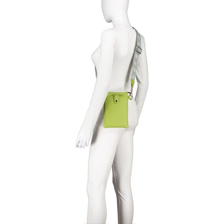 Umhängetasche / Handytasche mit austauschbaren Riemen und Silberfittings Kiwi, Farbe: grün/oliv, Marke: Hausfelder Manufaktur, EAN: 4065646019515, Abmessungen in cm: 14.5x20.5x1, Bild 5 von 6