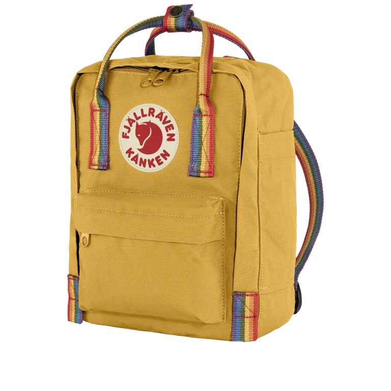 Rucksack Kånken Mini Ochre Rainbow Pattern, Farbe: gelb, Marke: Fjällräven, EAN: 7323451018077, Abmessungen in cm: 20x29x13, Bild 2 von 13