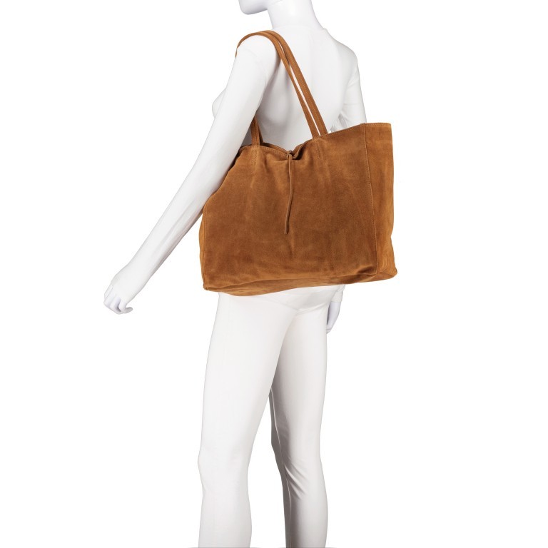 Shopper Velours Cognac, Farbe: cognac, Marke: Hausfelder Manufaktur, EAN: 4065646020887, Abmessungen in cm: 36.5x31x12.5, Bild 4 von 5