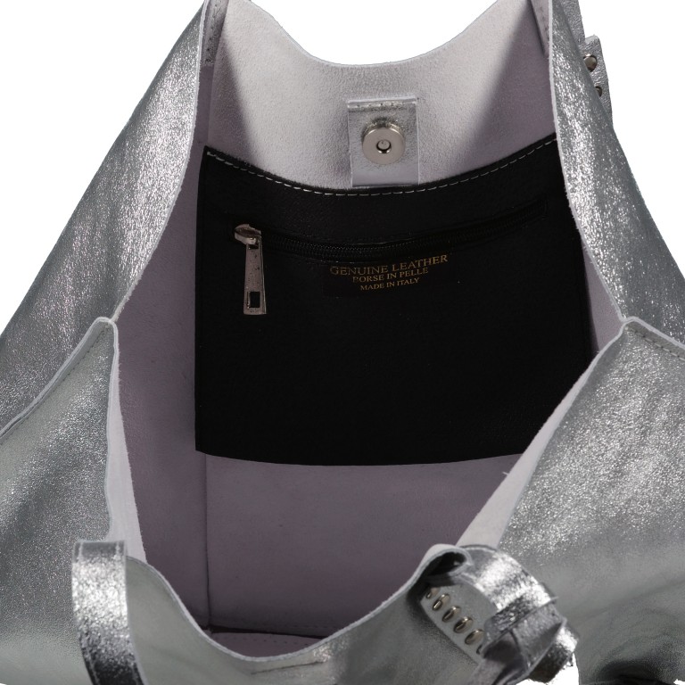 Tasche Metallic Silber, Farbe: metallic, Marke: Hausfelder Manufaktur, Abmessungen in cm: 45x35x11, Bild 5 von 5