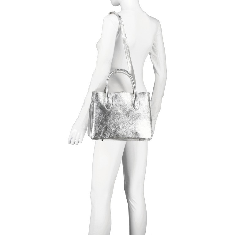 Handtasche Metallic Silber, Farbe: metallic, Marke: Hausfelder Manufaktur, EAN: 4065646021327, Abmessungen in cm: 30x23.5x12, Bild 5 von 7