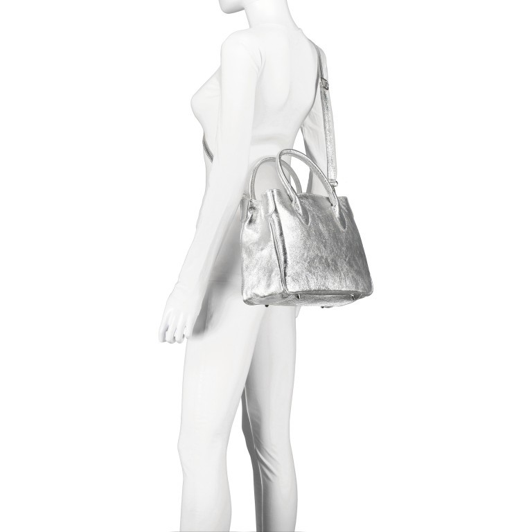 Handtasche Metallic Silber, Farbe: metallic, Marke: Hausfelder Manufaktur, EAN: 4065646021327, Abmessungen in cm: 30x23.5x12, Bild 6 von 7