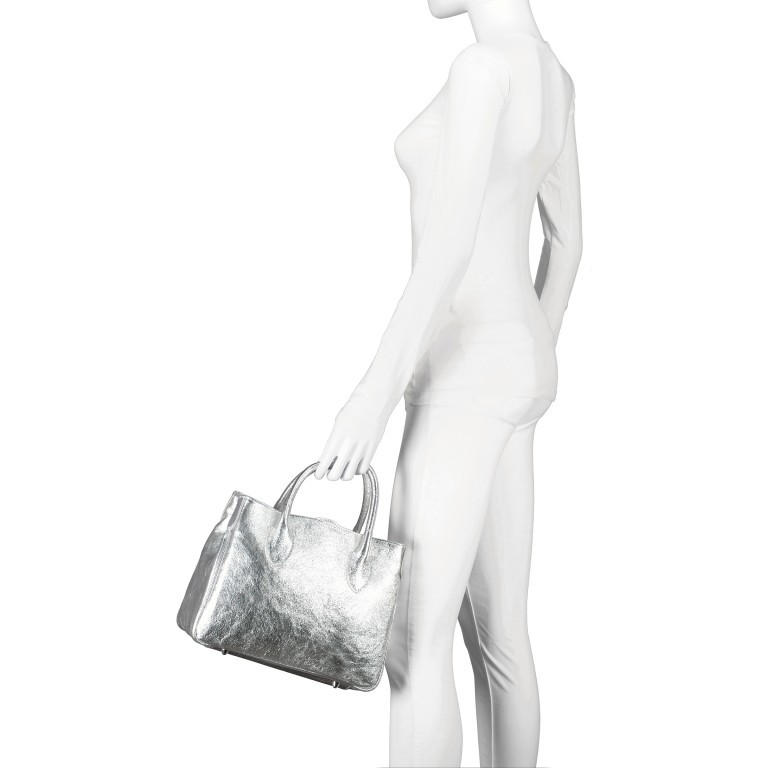 Handtasche Metallic Silber, Farbe: metallic, Marke: Hausfelder Manufaktur, EAN: 4065646021327, Abmessungen in cm: 30x23.5x12, Bild 4 von 7