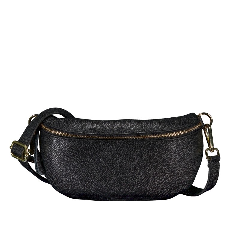 Gürteltasche / Umhängetasche mit Goldfittings Schwarz, Farbe: schwarz, Marke: Hausfelder Manufaktur, EAN: 4065646022041, Abmessungen in cm: 25x14x8, Bild 1 von 6
