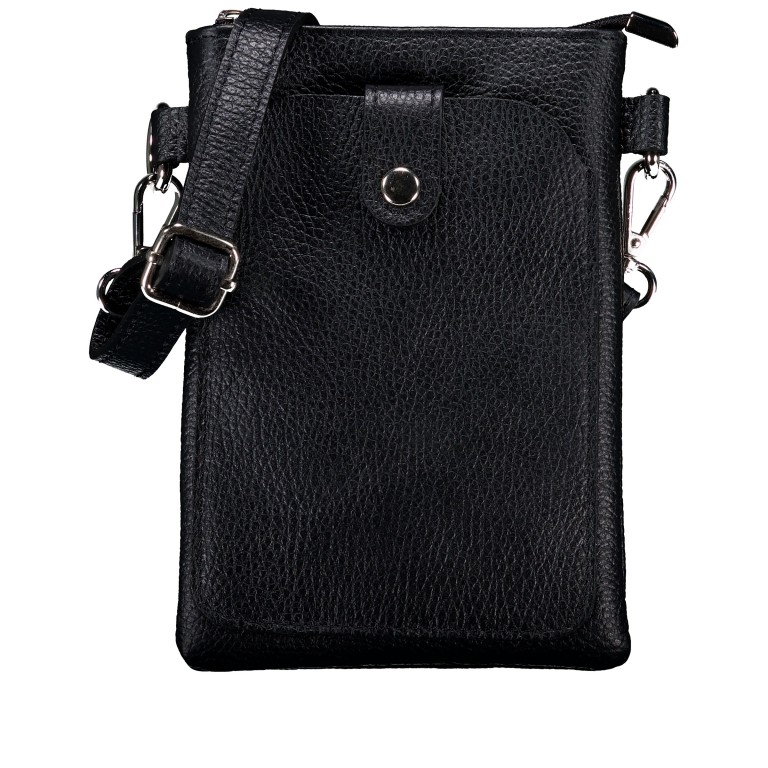 Umhängetasche / Handytasche mit Silberfittings Schwarz, Farbe: schwarz, Marke: Hausfelder Manufaktur, EAN: 4065646022256, Abmessungen in cm: 14.5x21x1.7, Bild 1 von 6