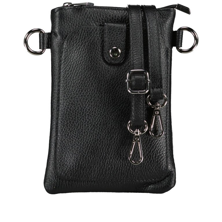 Umhängetasche / Handytasche mit Silberfittings Schwarz, Farbe: schwarz, Marke: Hausfelder Manufaktur, EAN: 4065646022256, Abmessungen in cm: 14.5x21x1.7, Bild 1 von 6