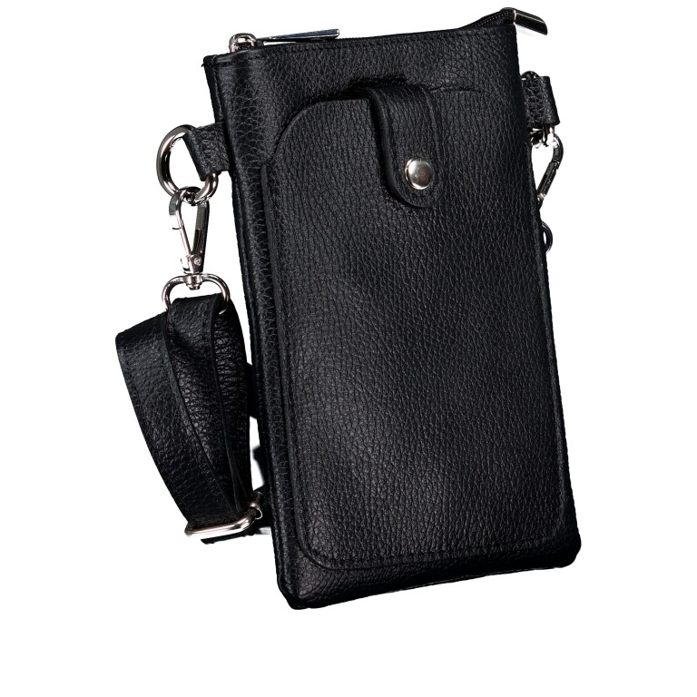 Umhängetasche / Handytasche mit Silberfittings Schwarz, Farbe: schwarz, Marke: Hausfelder Manufaktur, EAN: 4065646022256, Abmessungen in cm: 14.5x21x1.7, Bild 2 von 6