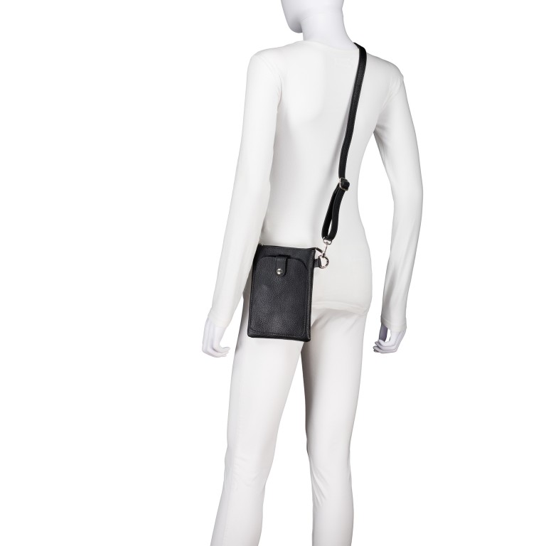 Umhängetasche / Handytasche mit Silberfittings Schwarz, Farbe: schwarz, Marke: Hausfelder Manufaktur, EAN: 4065646022256, Abmessungen in cm: 14.5x21x1.7, Bild 5 von 6