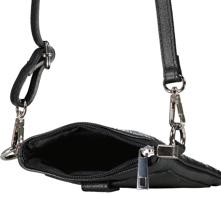 Umhängetasche / Handytasche mit Silberfittings Schwarz, Farbe: schwarz, Marke: Hausfelder Manufaktur, EAN: 4065646022256, Abmessungen in cm: 14.5x21x1.7, Bild 6 von 6