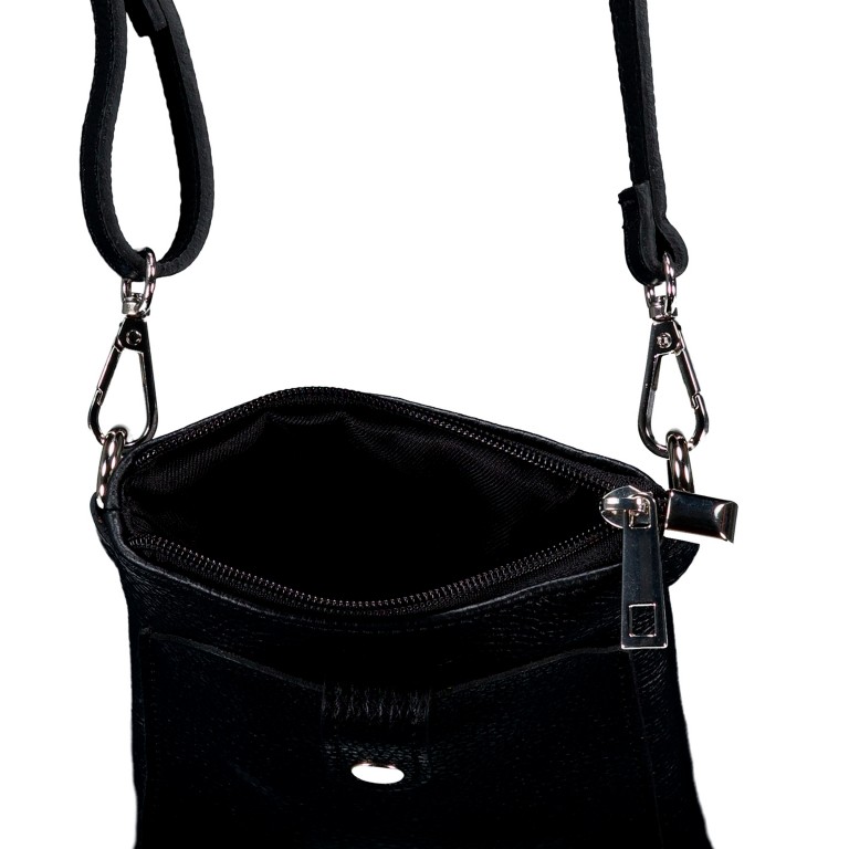 Umhängetasche / Handytasche mit Silberfittings Schwarz, Farbe: schwarz, Marke: Hausfelder Manufaktur, EAN: 4065646022256, Abmessungen in cm: 14.5x21x1.7, Bild 6 von 6