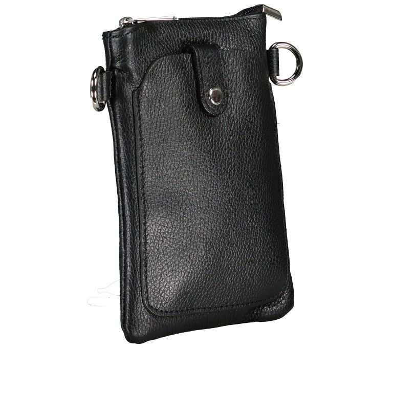 Umhängetasche / Handytasche mit Silberfittings Schwarz, Farbe: schwarz, Marke: Hausfelder Manufaktur, EAN: 4065646022256, Abmessungen in cm: 14.5x21x1.7, Bild 2 von 6
