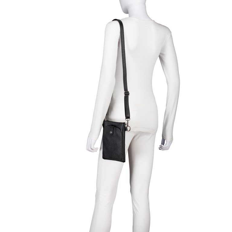 Umhängetasche / Handytasche mit Silberfittings Schwarz, Farbe: schwarz, Marke: Hausfelder Manufaktur, EAN: 4065646022256, Abmessungen in cm: 14.5x21x1.7, Bild 4 von 6