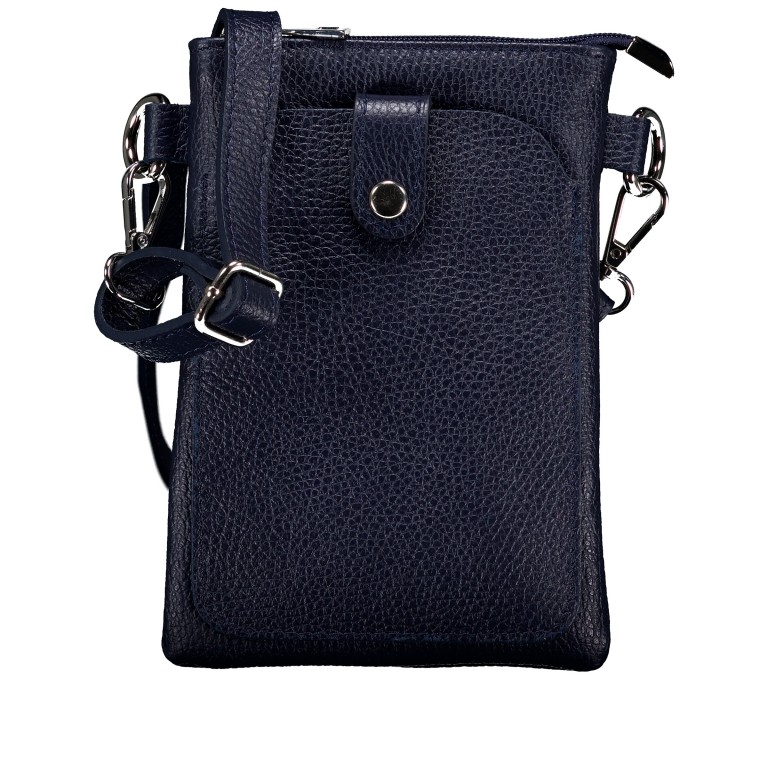 Umhängetasche / Handytasche mit Silberfittings Dunkelblau, Farbe: blau/petrol, Marke: Hausfelder Manufaktur, EAN: 4065646022263, Abmessungen in cm: 14.5x21x1.7, Bild 1 von 6