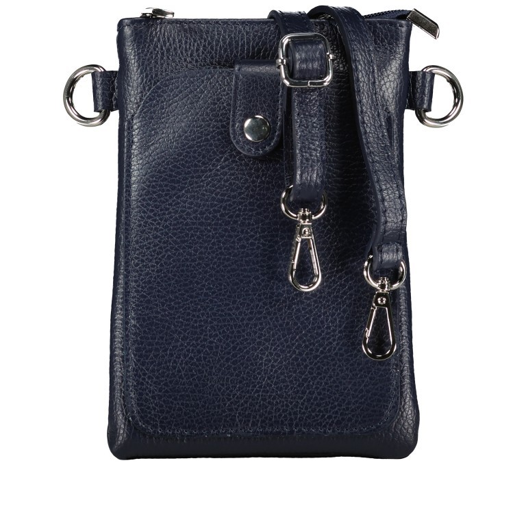 Umhängetasche / Handytasche mit Silberfittings Dunkelblau, Farbe: blau/petrol, Marke: Hausfelder Manufaktur, EAN: 4065646022263, Abmessungen in cm: 14.5x21x1.7, Bild 1 von 6