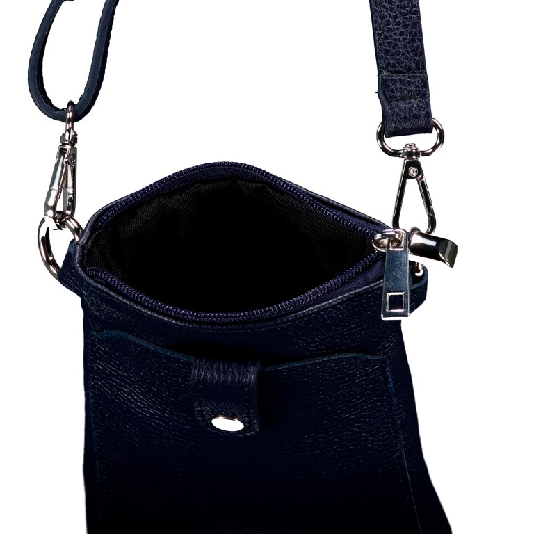 Umhängetasche / Handytasche mit Silberfittings Dunkelblau, Farbe: blau/petrol, Marke: Hausfelder Manufaktur, EAN: 4065646022263, Abmessungen in cm: 14.5x21x1.7, Bild 6 von 6
