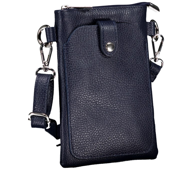 Umhängetasche / Handytasche mit Silberfittings Dunkelblau, Farbe: blau/petrol, Marke: Hausfelder Manufaktur, EAN: 4065646022263, Abmessungen in cm: 14.5x21x1.7, Bild 2 von 6