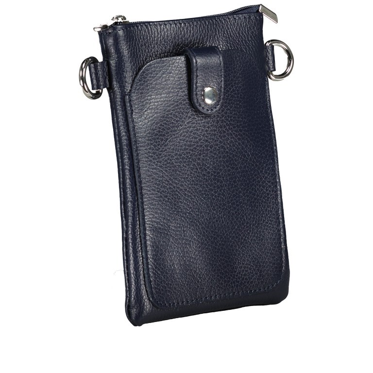 Umhängetasche / Handytasche mit Silberfittings Dunkelblau, Farbe: blau/petrol, Marke: Hausfelder Manufaktur, EAN: 4065646022263, Abmessungen in cm: 14.5x21x1.7, Bild 2 von 6