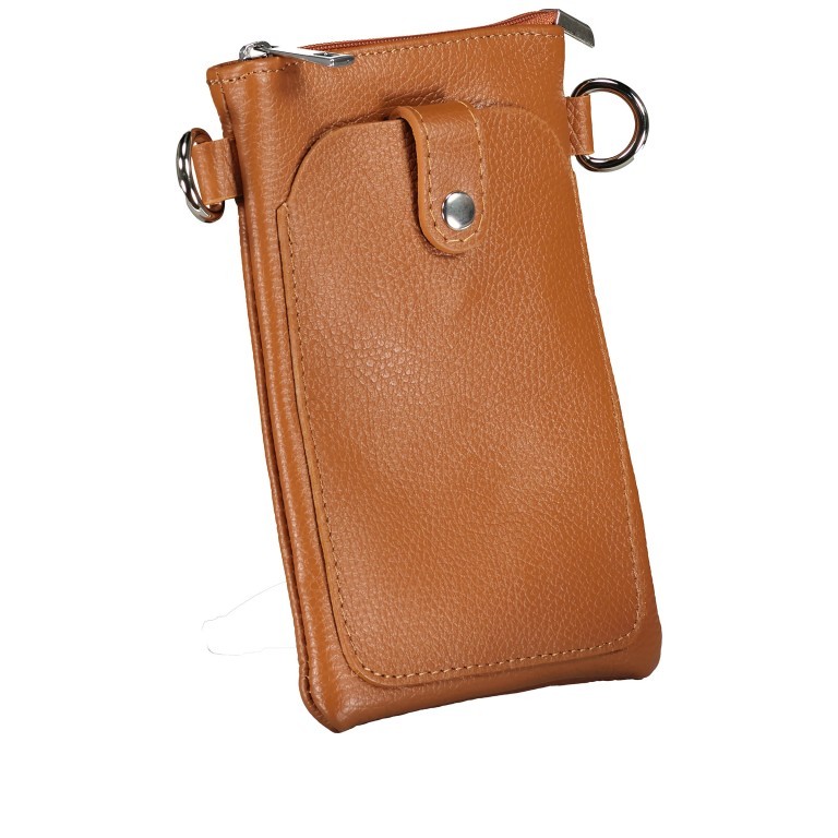 Umhängetasche / Handytasche mit Silberfittings Hellbraun, Farbe: braun, Marke: Hausfelder Manufaktur, EAN: 4065646022270, Abmessungen in cm: 14.5x21x1.7, Bild 2 von 6