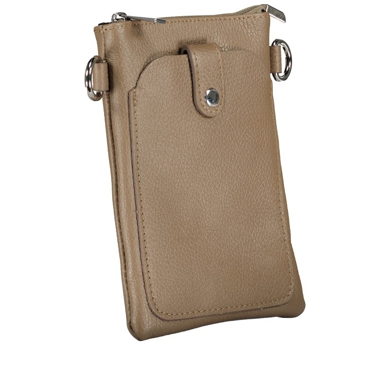 Umhängetasche / Handytasche mit Silberfittings Taupe, Farbe: taupe/khaki, Marke: Hausfelder Manufaktur, EAN: 4065646022300, Abmessungen in cm: 14.5x21x1.7, Bild 2 von 6