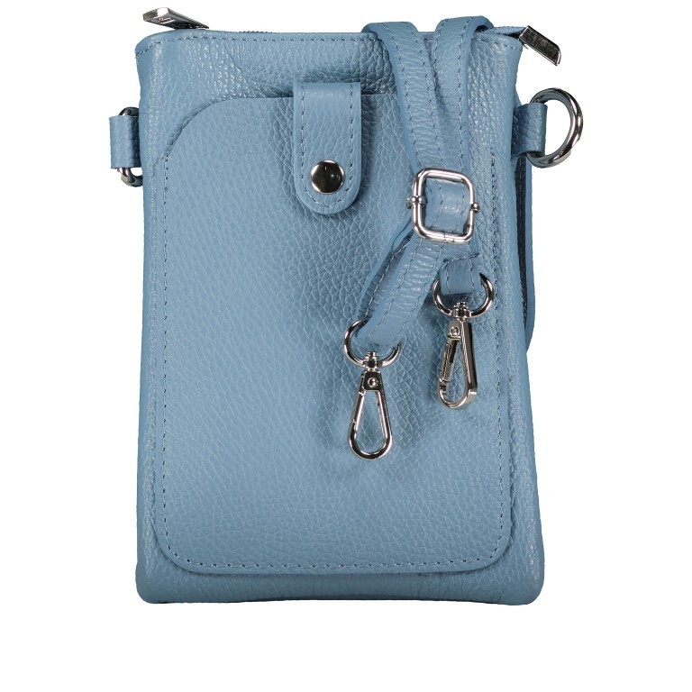 Umhängetasche / Handytasche mit Silberfittings Hellblau, Farbe: blau/petrol, Marke: Hausfelder Manufaktur, EAN: 4065646022317, Abmessungen in cm: 14.5x21x1.7, Bild 1 von 6
