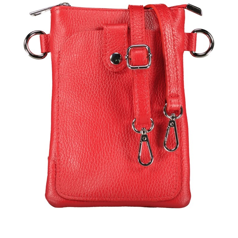 Umhängetasche / Handytasche mit Silberfittings Rot, Farbe: rot/weinrot, Marke: Hausfelder Manufaktur, EAN: 4065646022324, Abmessungen in cm: 14.5x21x1.7, Bild 1 von 6