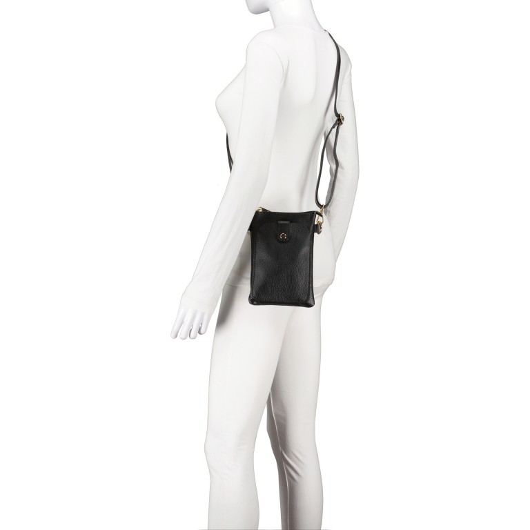 Umhängetasche / Handytasche mit Goldfittings Schwarz, Farbe: schwarz, Marke: Hausfelder Manufaktur, EAN: 4065646022348, Abmessungen in cm: 14.5x21x1.7, Bild 5 von 6