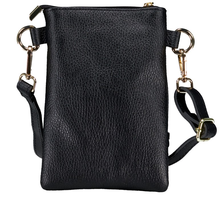 Umhängetasche / Handytasche mit Goldfittings Schwarz, Farbe: schwarz, Marke: Hausfelder Manufaktur, EAN: 4065646022348, Abmessungen in cm: 14.5x21x1.7, Bild 3 von 6