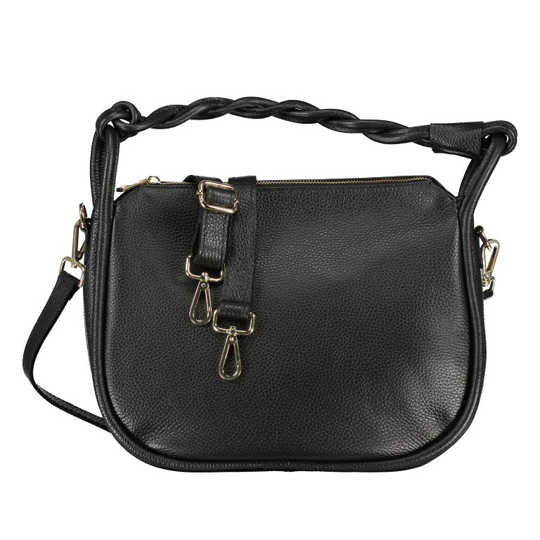Beuteltasche mit Goldfittings Schwarz, Farbe: schwarz, Marke: Hausfelder Manufaktur, EAN: 4065646022355, Abmessungen in cm: 32.5x24.5x10.2, Bild 1 von 8