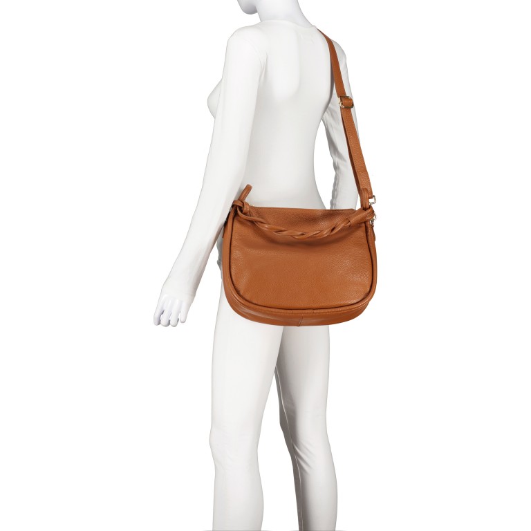 Beuteltasche mit Goldfittings Hellbraun, Farbe: braun, Marke: Hausfelder Manufaktur, EAN: 4065646022379, Abmessungen in cm: 32.5x24.5x10.2, Bild 7 von 8