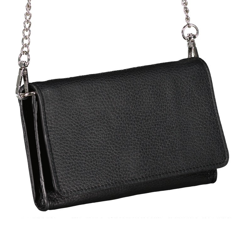 Clutch / Geldbörse mit Schulterkette Schwarz, Farbe: schwarz, Marke: Hausfelder Manufaktur, EAN: 4065646008700, Abmessungen in cm: 19x11x2, Bild 2 von 6