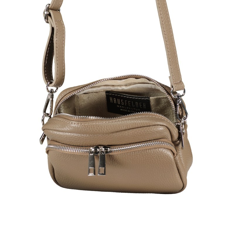 Umhängetasche mit austauschbaren Riemen und Silberfittings Taupe, Farbe: taupe/khaki, Marke: Hausfelder Manufaktur, EAN: 4065646017054, Abmessungen in cm: 18x13x5.5, Bild 6 von 6