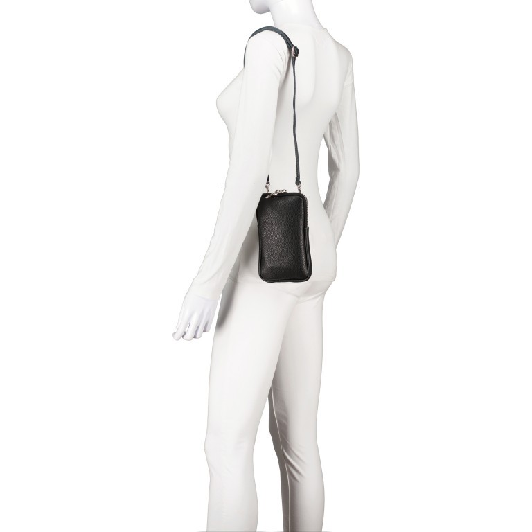 Umhängetasche / Handytasche mit austauschbaren Riemen und Silberfittings Taupe, Farbe: taupe/khaki, Marke: Hausfelder Manufaktur, EAN: 4065646018310, Abmessungen in cm: 11x17.5x2, Bild 4 von 6