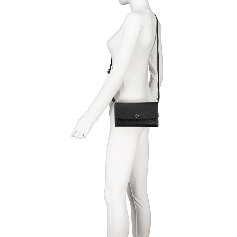 Umhängetasche / Clutch Wallet on Strap mit RFID-Schutz Pearl White, Farbe: beige, Marke: AIGNER, EAN: 4055539552588, Abmessungen in cm: 21.5x13x4, Bild 5 von 6