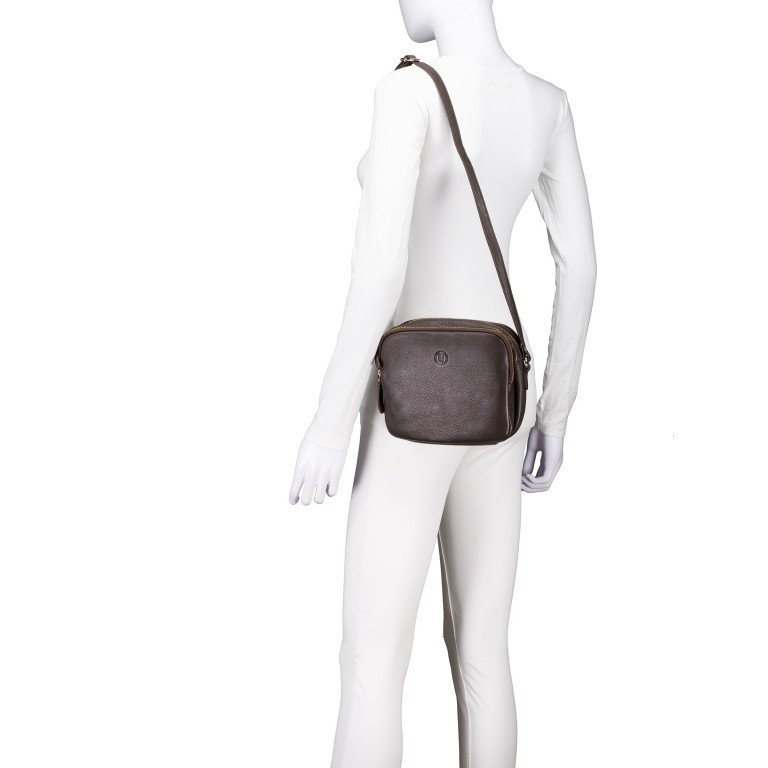 Umhängetasche Nappa Camera Bag mit Goldfittings, Farbe: schwarz, braun, beige, Marke: Hausfelder Manufaktur, Abmessungen in cm: 22x17.5x5.5, Bild 4 von 6