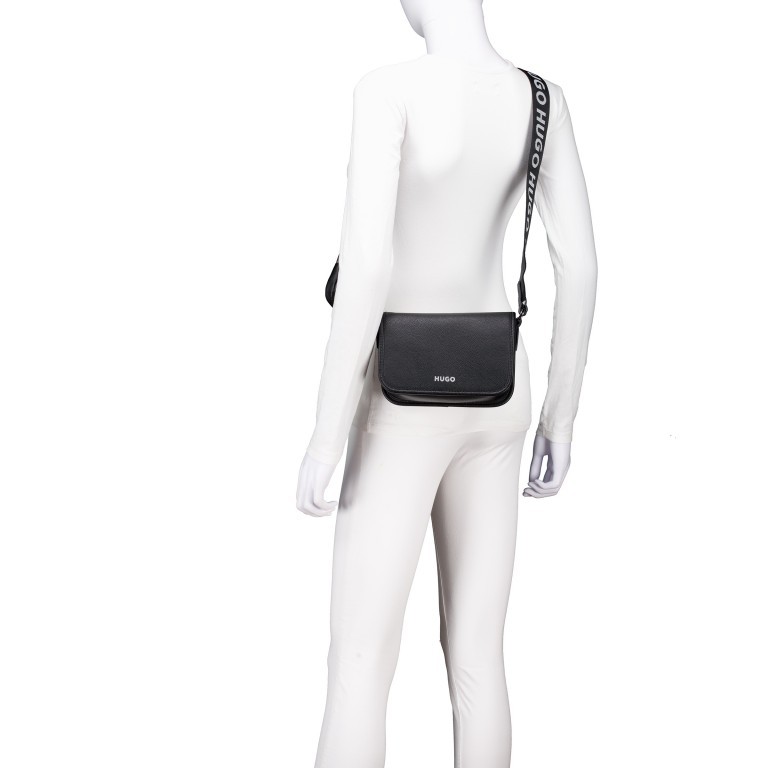 Umhängetasche Bel Crossbody Flap, Farbe: schwarz, beige, Marke: HUGO, Abmessungen in cm: 20x14x7.5, Bild 5 von 6