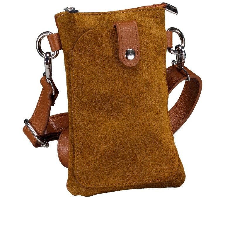Umhängetasche / Handytasche Velours mit Silberfittings, Farbe: grau, braun, taupe/khaki, grün/oliv, beige, Marke: Hausfelder Manufaktur, Abmessungen in cm: 14.5x21x1.7, Bild 2 von 6