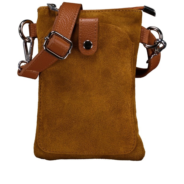 Umhängetasche / Handytasche Velours mit Silberfittings, Farbe: grau, braun, taupe/khaki, grün/oliv, beige, Marke: Hausfelder Manufaktur, Abmessungen in cm: 14.5x21x1.7, Bild 1 von 6
