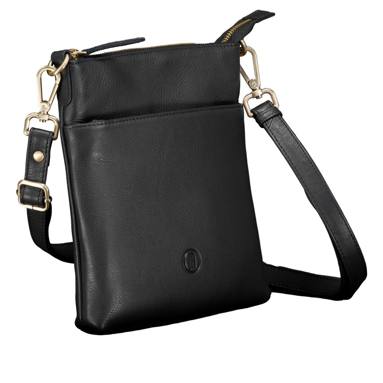 Umhängetasche mit Goldfittings, Farbe: schwarz, blau/petrol, beige, weiß, Marke: Hausfelder Manufaktur, Abmessungen in cm: 21x22x3, Bild 2 von 6