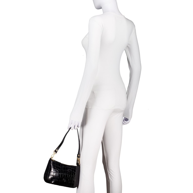 Umhängetasche Kroko, Farbe: schwarz, beige, Marke: Hausfelder Manufaktur, Abmessungen in cm: 24x14x5, Bild 4 von 5