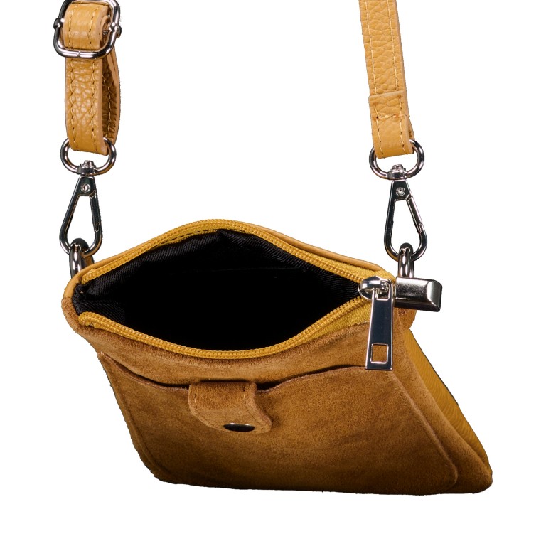 Umhängetasche / Handytasche Velours mit Silberfittings, Farbe: braun, taupe/khaki, beige, Marke: Hausfelder Manufaktur, Abmessungen in cm: 14x21x1.7, Bild 6 von 6