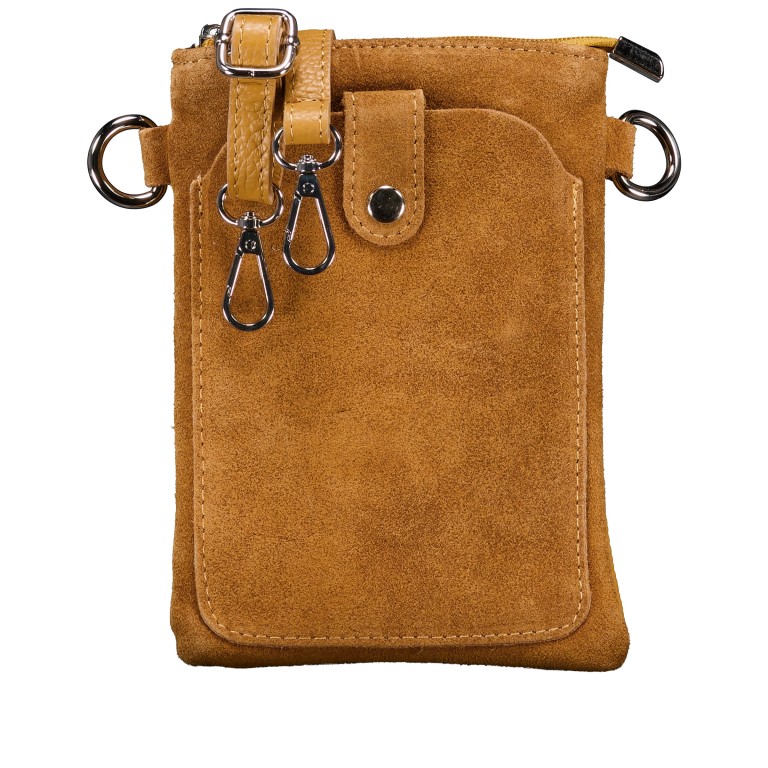 Umhängetasche / Handytasche Velours mit Silberfittings, Farbe: braun, taupe/khaki, beige, Marke: Hausfelder Manufaktur, Abmessungen in cm: 14x21x1.7, Bild 1 von 6
