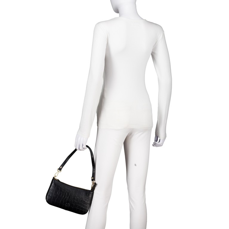 Umhängetasche Kroko, Farbe: schwarz, braun, Marke: Hausfelder Manufaktur, Abmessungen in cm: 23.5x14x5.3, Bild 4 von 8