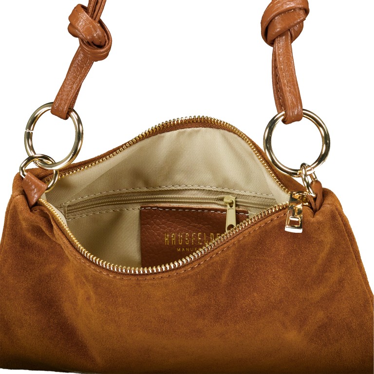 Umhängetasche Velours mit Goldfittings, Farbe: schwarz, cognac, taupe/khaki, grün/oliv, beige, Marke: Hausfelder Manufaktur, Abmessungen in cm: 25x15x1, Bild 8 von 8