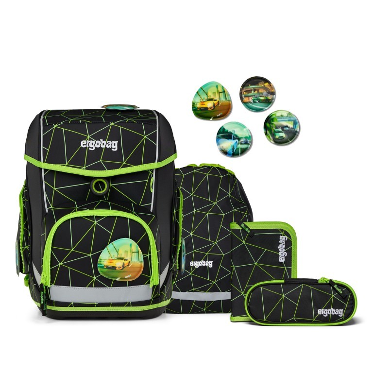Schulranzen Cubo Lumi Edition Set 5-teilig Modell 2025 CyBär Race, Farbe: schwarz, Marke: Ergobag, EAN: 4057081192380, Abmessungen in cm: 28x38x25, Bild 1 von 8