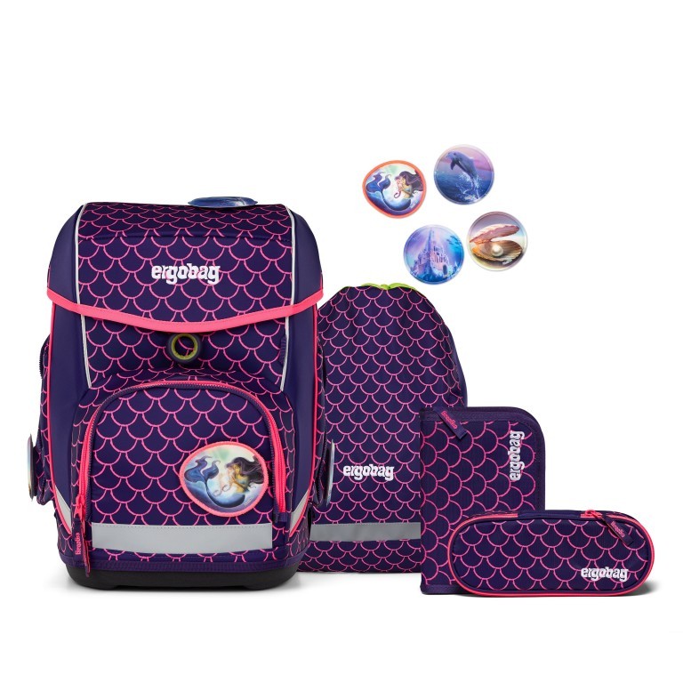 Schulranzen Cubo Lumi Edition Set 5-teilig Modell 2025 PerlentauchBär, Farbe: flieder/lila, Marke: Ergobag, EAN: 4057081192205, Abmessungen in cm: 28x38x25, Bild 1 von 8