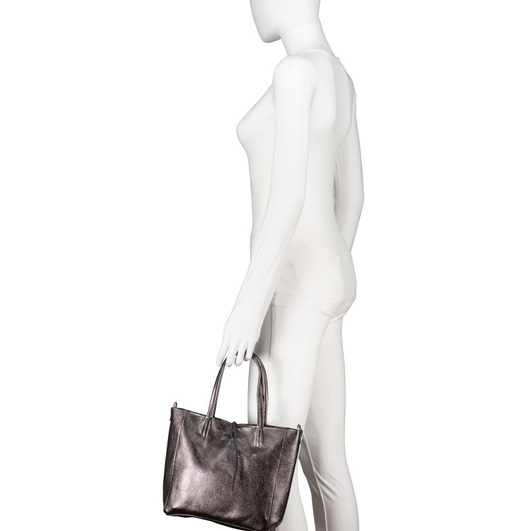 Handtasche Metallic Anthra, Farbe: anthrazit, Marke: Hausfelder Manufaktur, EAN: 4065646023253, Abmessungen in cm: 23x22.5x8.5, Bild 4 von 8